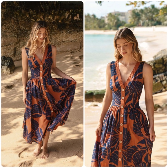 Anthropologie Hutch Indy Sleeveless V-Neck Button-Front Midi Dress size 12 - Picture 3 of 12